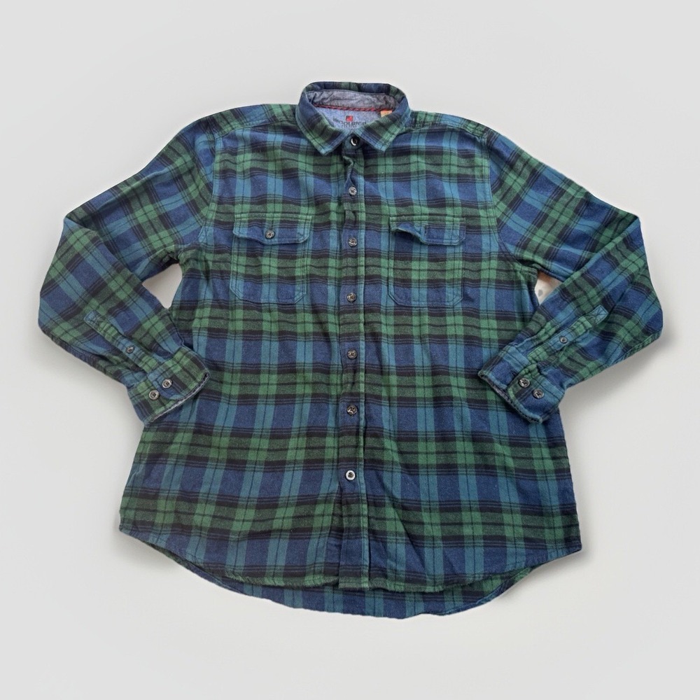 Woolrich Shirt Mens Large Green Plaid Long Sleeve Cotton Flannel